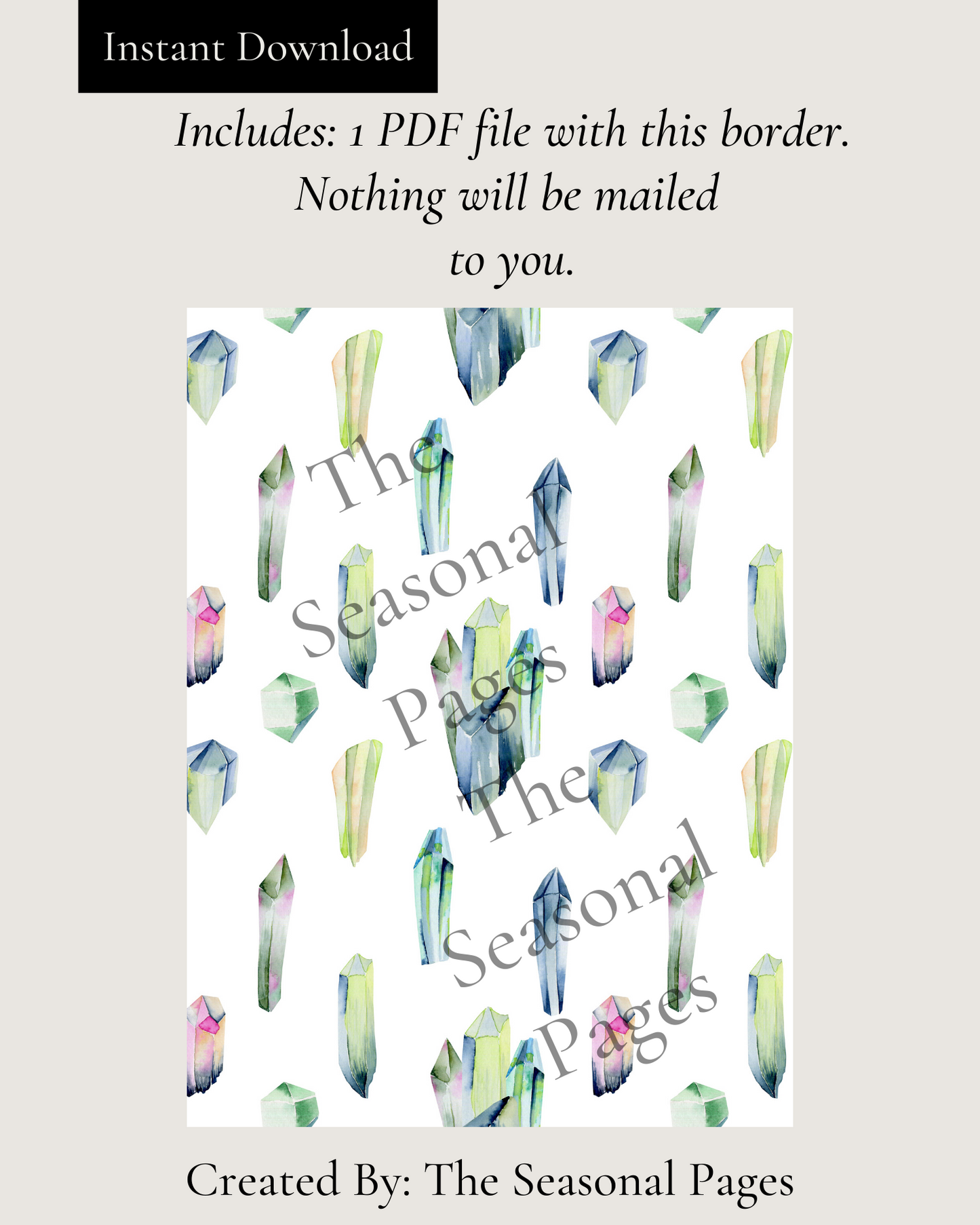Printable Green Crystal Stationery
