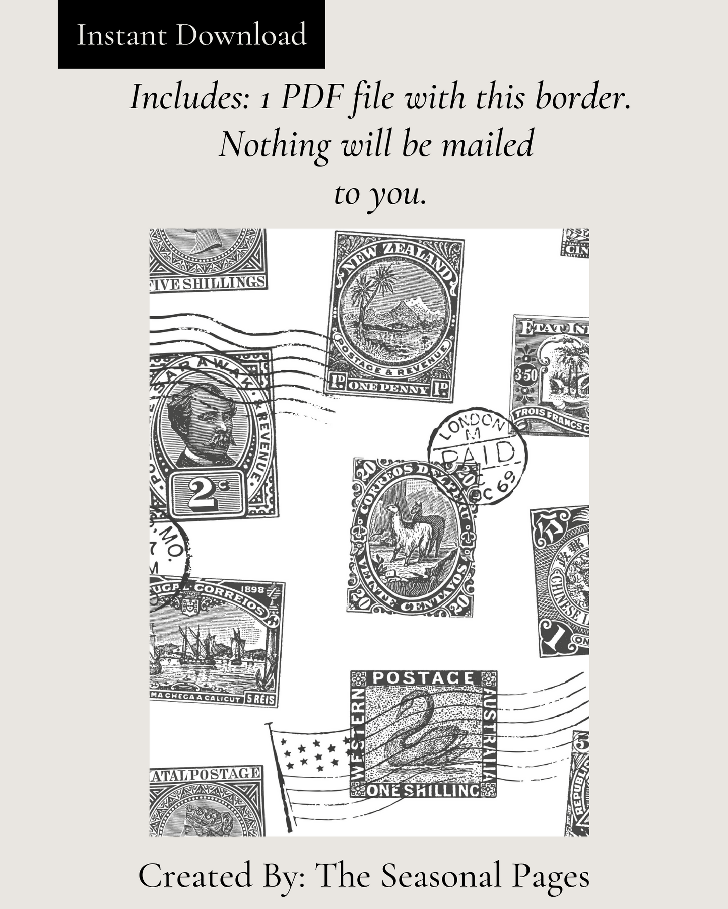 Printable Black & White Stamp Stationery