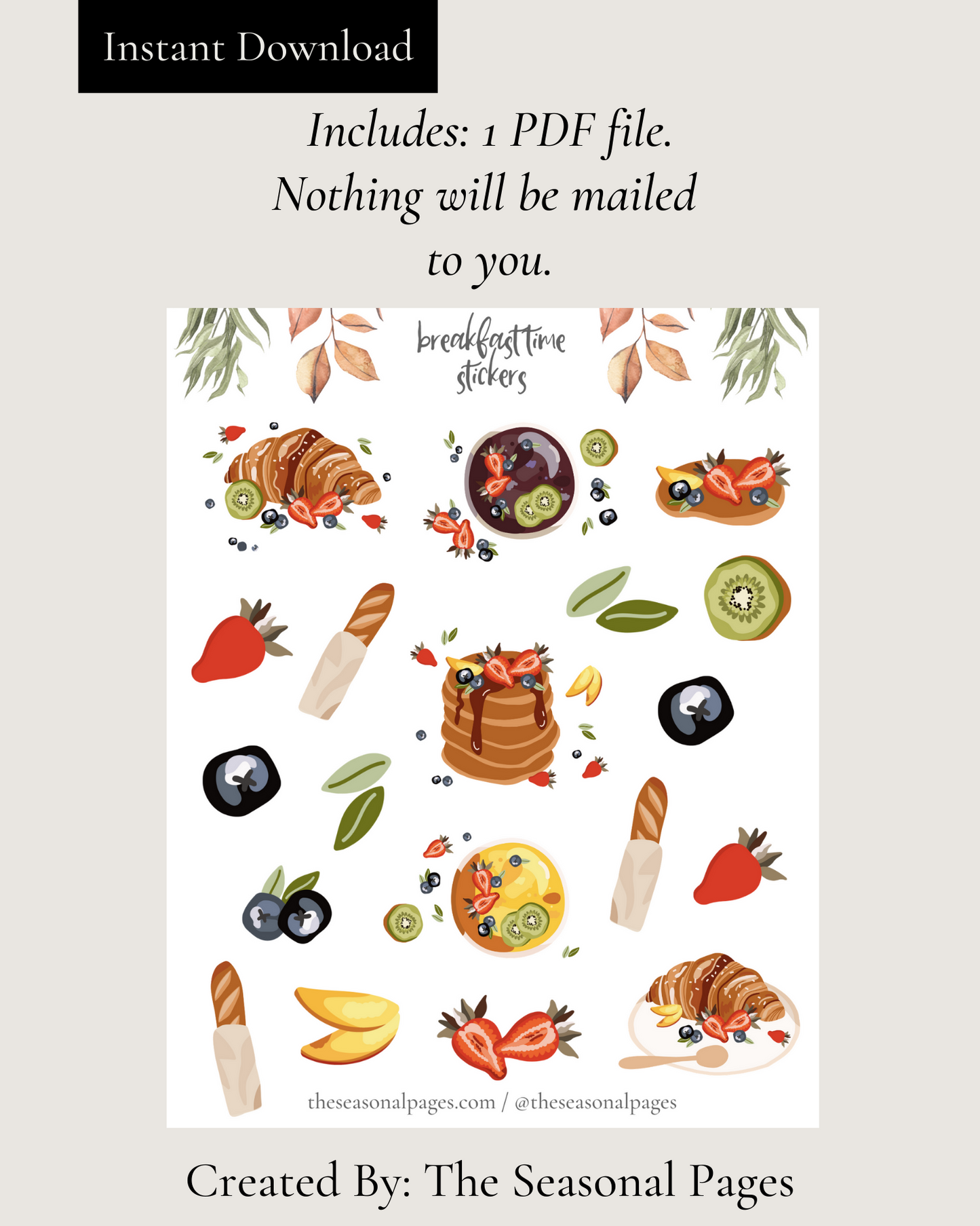 Printable Breakfast Time Sticker Set