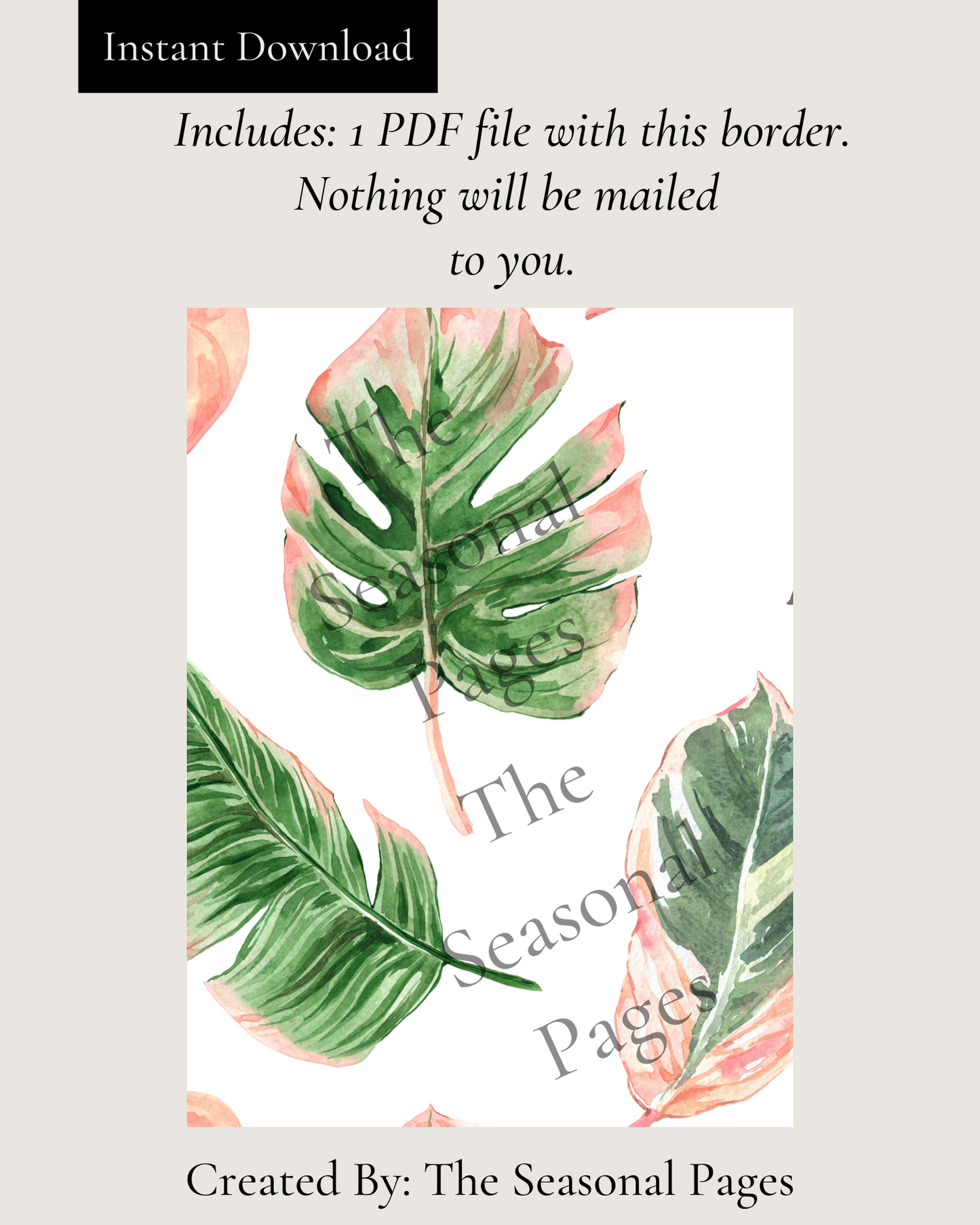 Printable Pink Palm Leaves Stationery