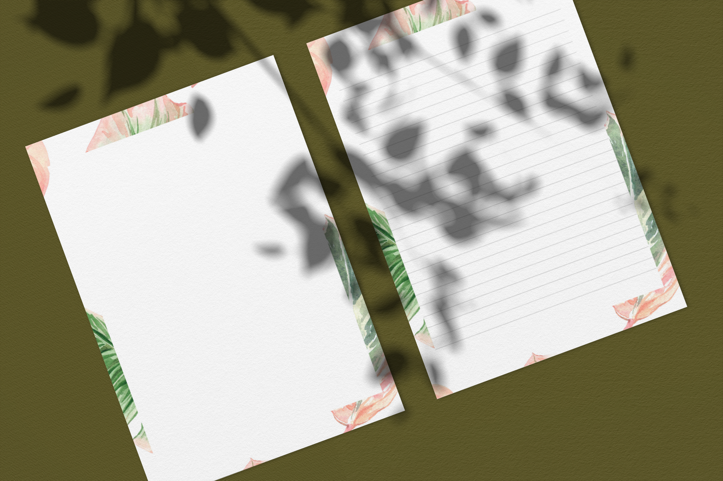 Printable Pink Palm Leaves Stationery