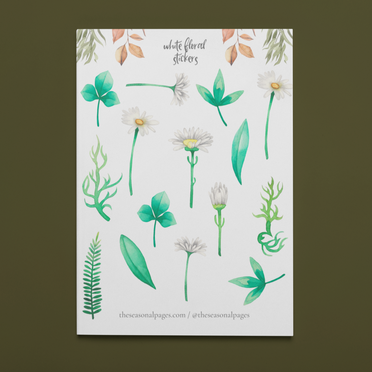 Printable White Floral Sticker Set
