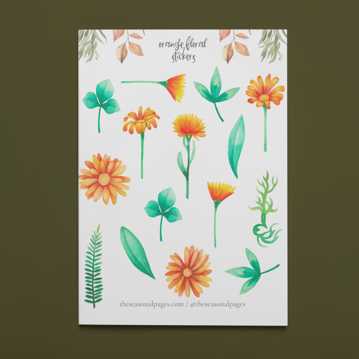 Printable Orange Floral Sticker Set
