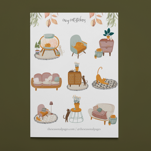 Printable Cozy Cat Sticker Set